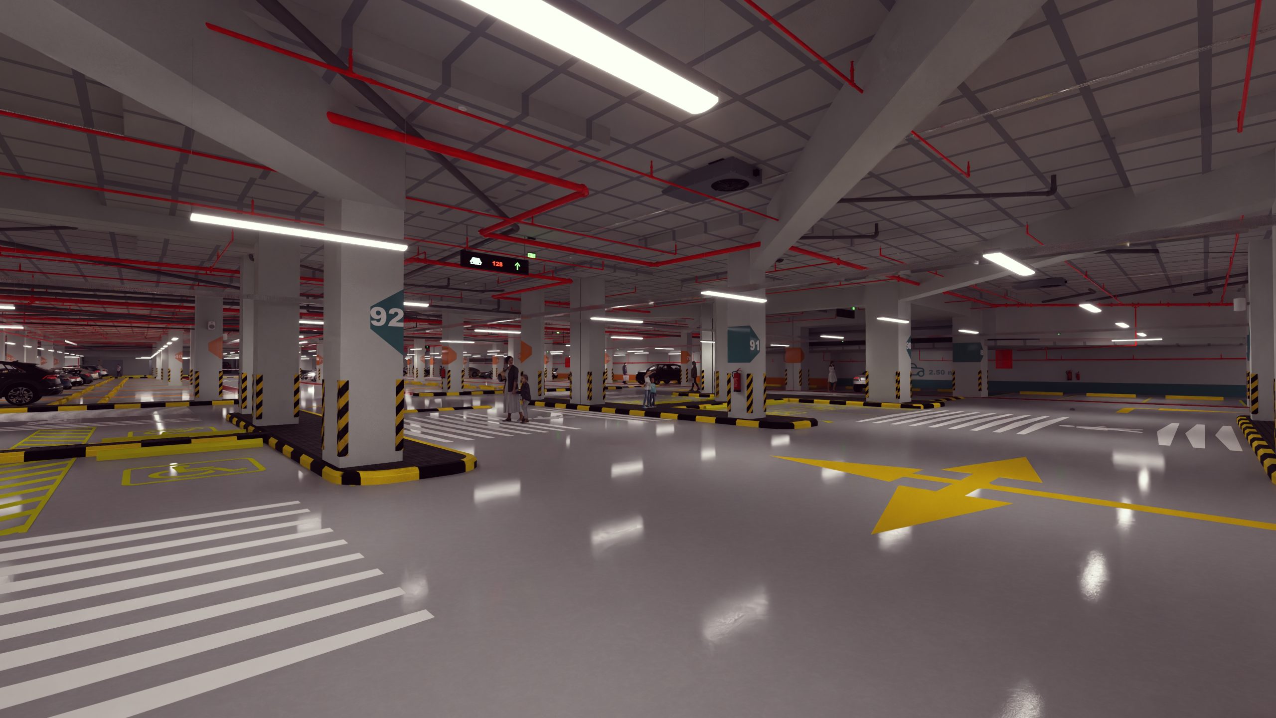 Basement parking and vehicle circulation