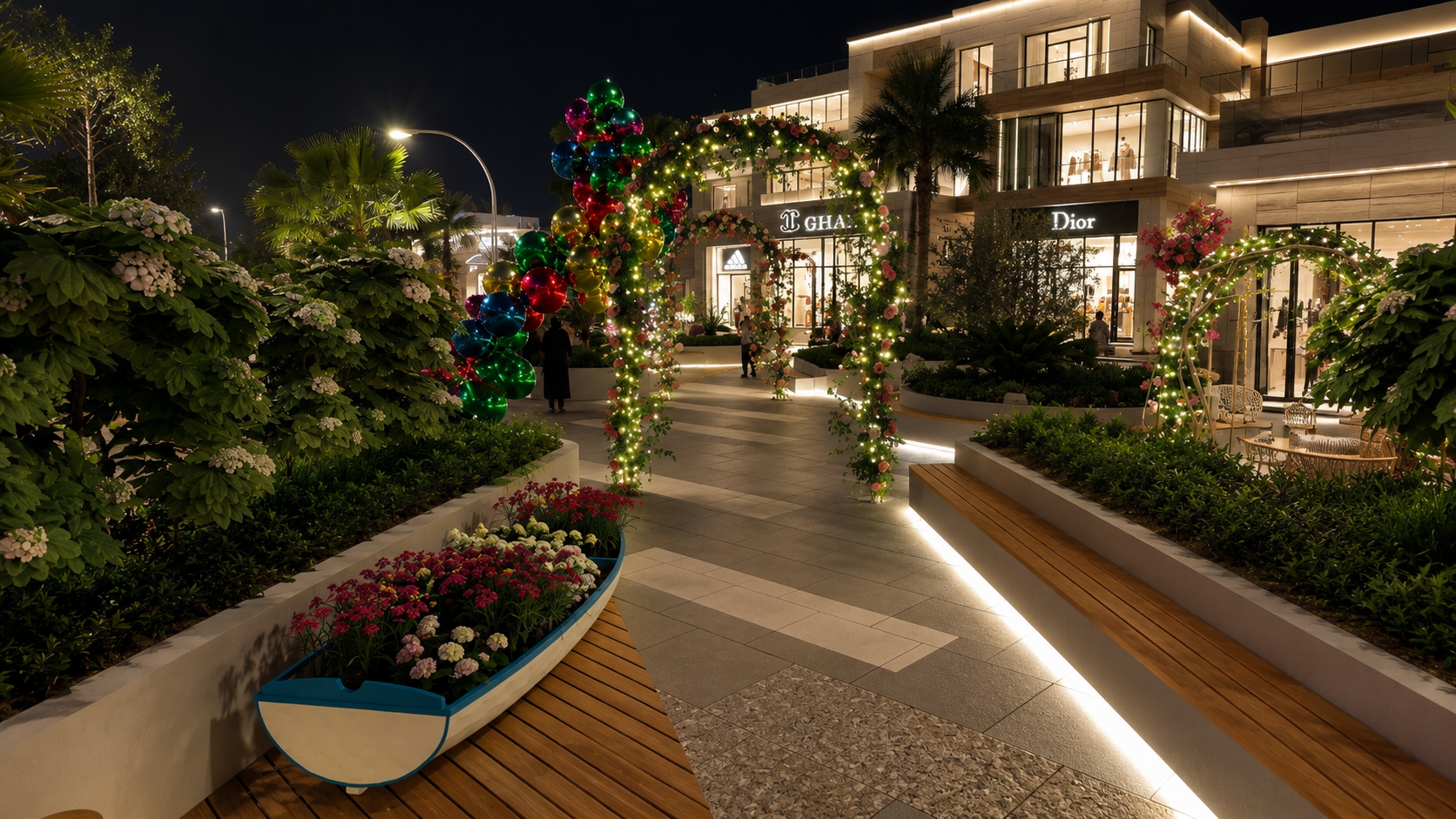 Landscaped shopping promenade