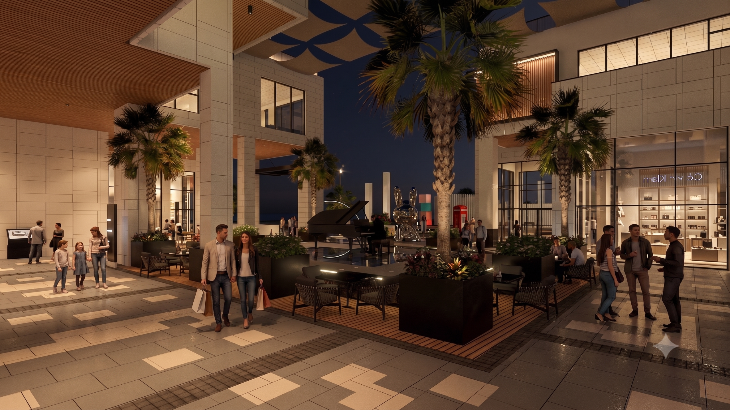 Covered courtyard at night