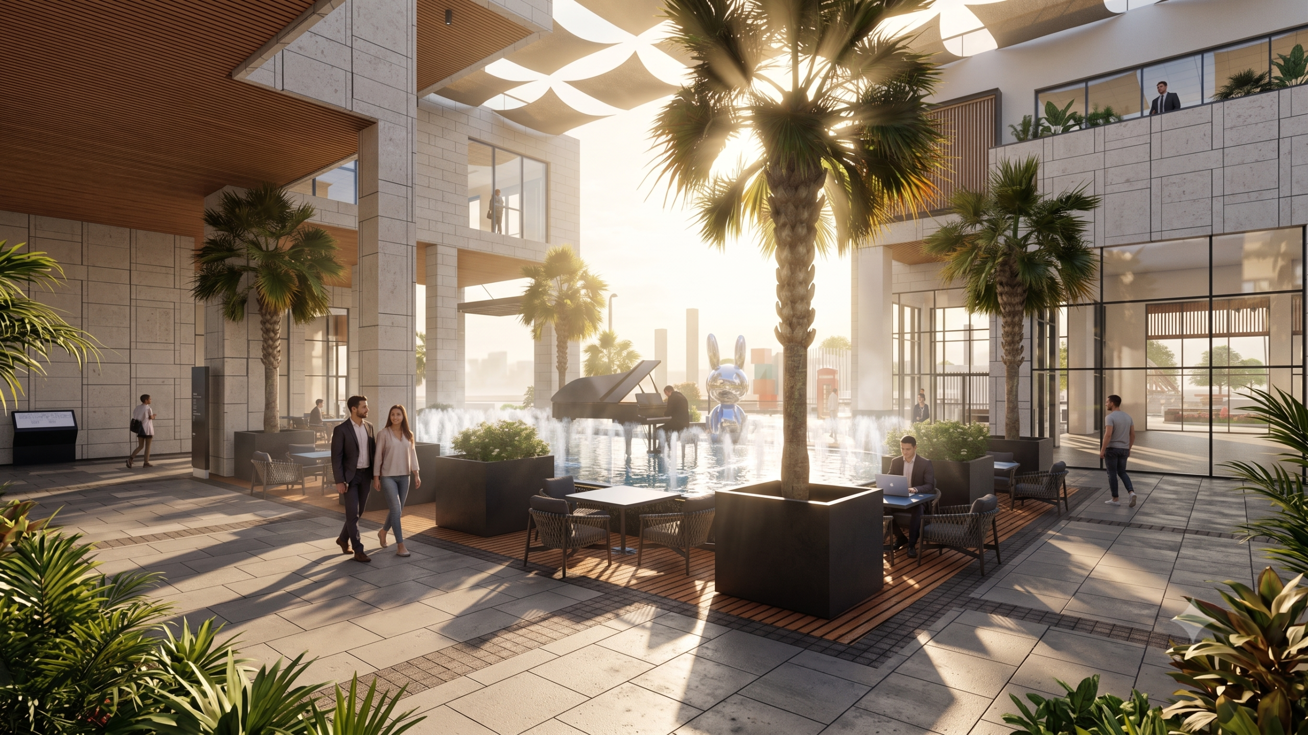 Landscaped courtyard seating