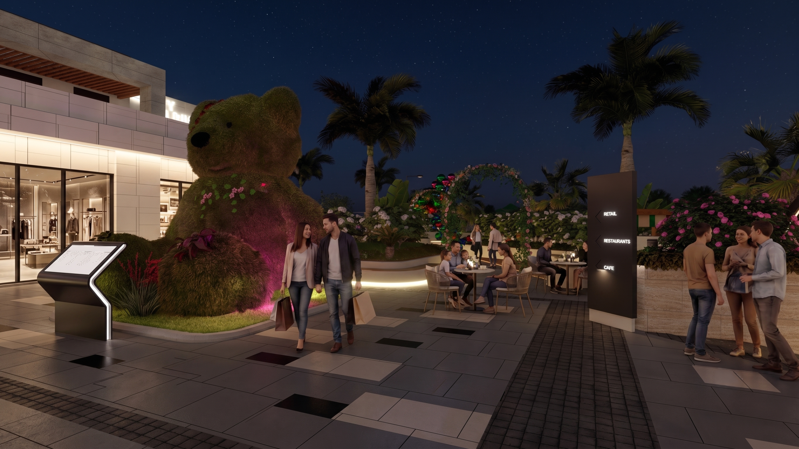 Garden walkway and outdoor seating